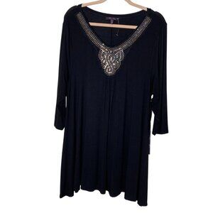 Olivia Sky 1X NWT Beaded Neckline Tunic Top Boho Holiday Party Sparkle